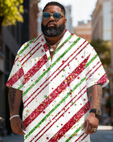 Big & Tall Men's Christmas Flash Stripe Graffiti Print Short Sleeve Shirt Shorts Set